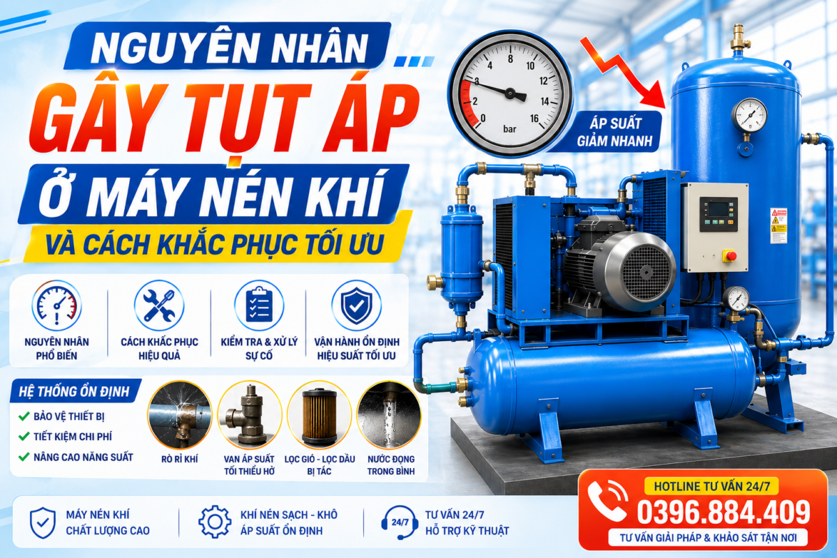 Nguyên nhân gây tụt áp ở máy nén khí